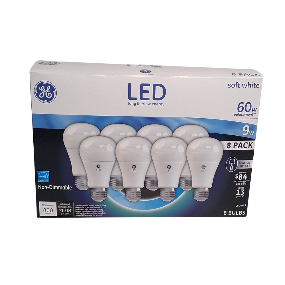 GE 60W Replacement Soft White LED Light Bulbs A19 8 Pack 800 Lumens 2700K
